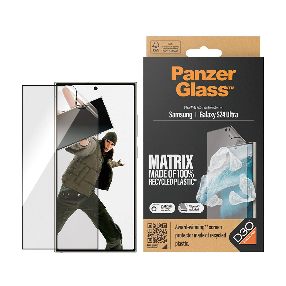 Samsung Galaxy S24 Ultra PanzerGlass Matrix AntiBacterial Ultra Wide Fit Skärmskydd - AlignerKit - Platinum Strength - Genomskinlig