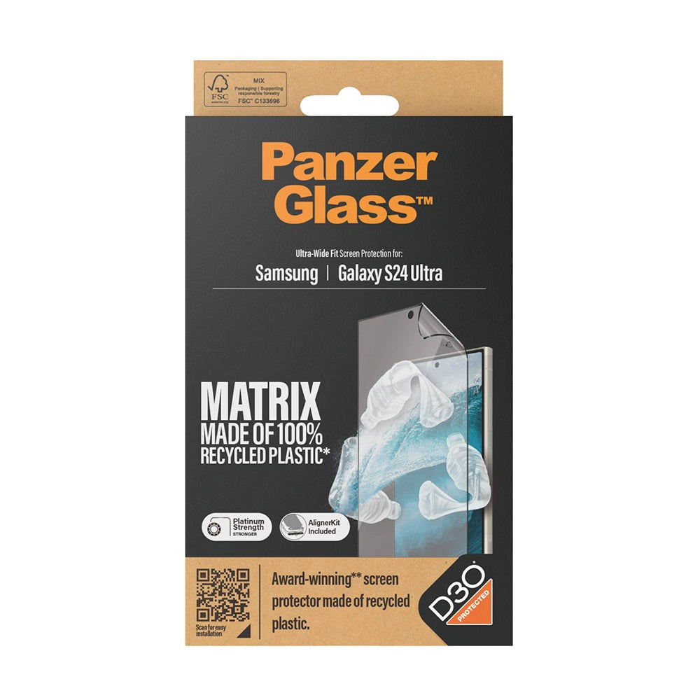 Samsung Galaxy S24 Ultra PanzerGlass Matrix AntiBacterial Ultra Wide Fit Skärmskydd - AlignerKit - Platinum Strength - Genomskinlig