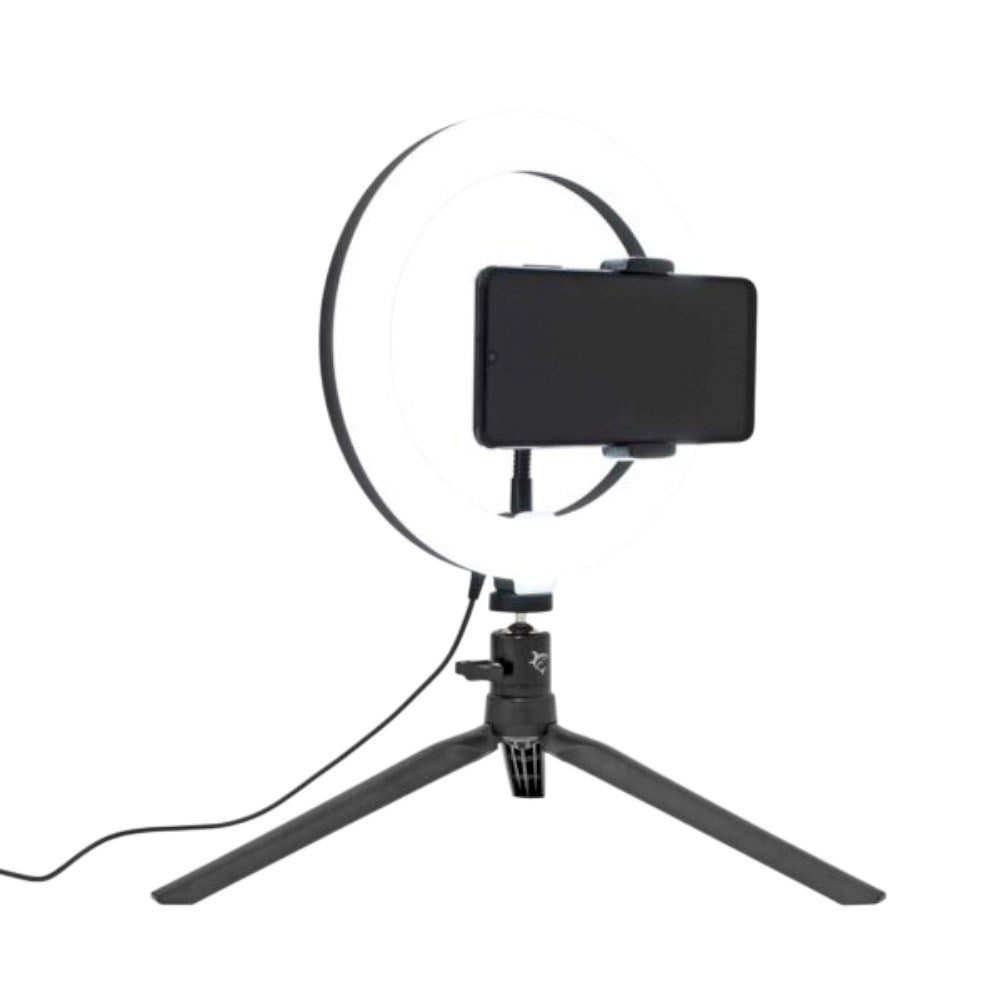 White Shark 1200lm Ringlampa med Stativ & Mobilhållare - 20cm - Svart