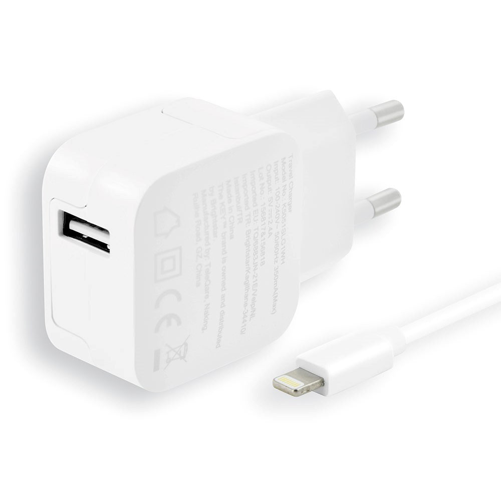 KEY Power 12W Väggladdare med USB-A - med Lightning Kabel - Vit