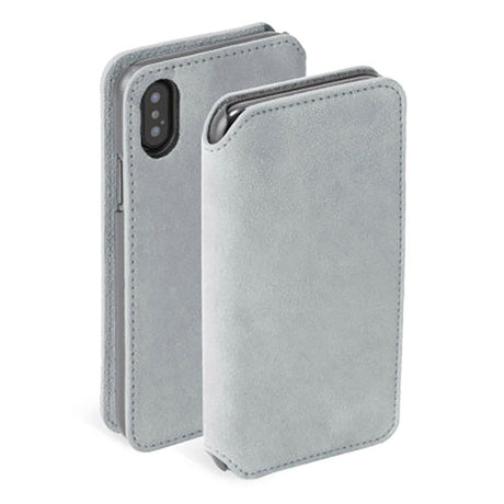 Krusell Broby Slim Wallet iPhone XS/X Suede Flip Case - Grey