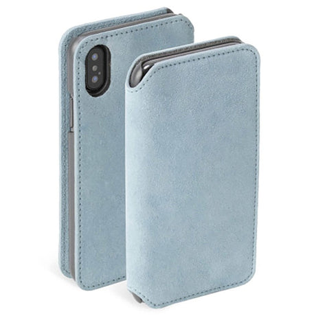 Krusell Broby Slim Wallet iPhone XS/X Suede Flip Case - Blue