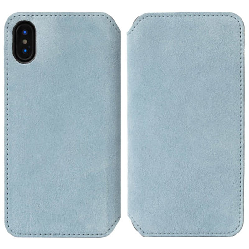 Krusell Broby Slim Wallet iPhone XS/X Suede Flip Case - Blue