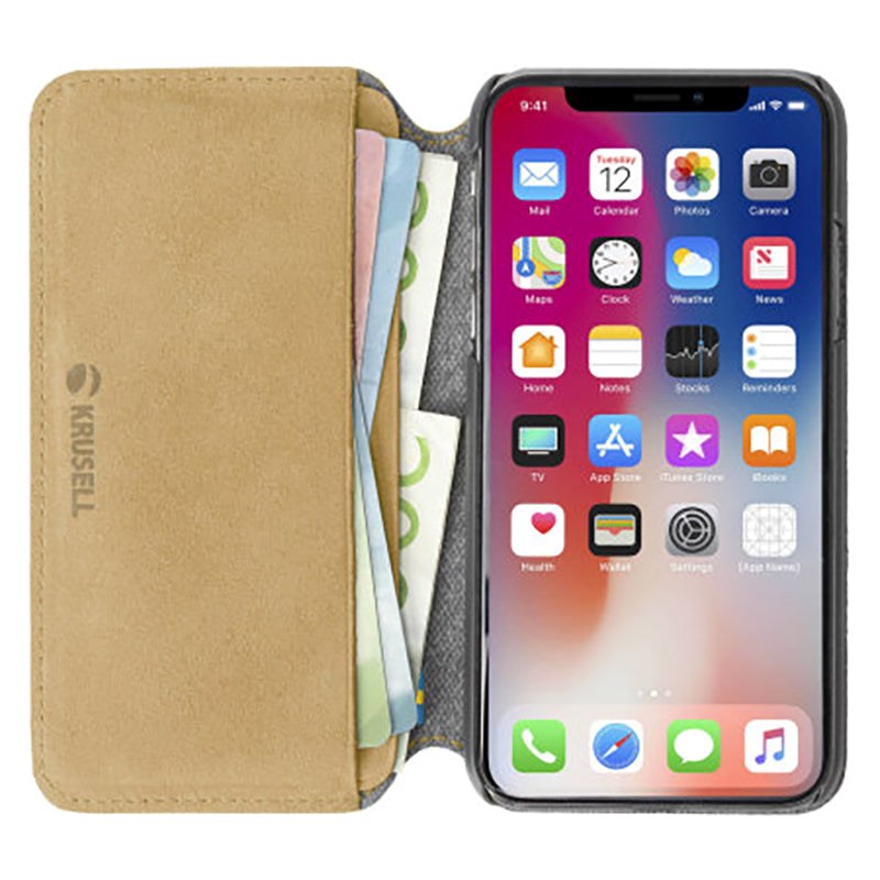 Krusell Broby Slim Wallet iPhone XS/X Suede Flip Case - Beige