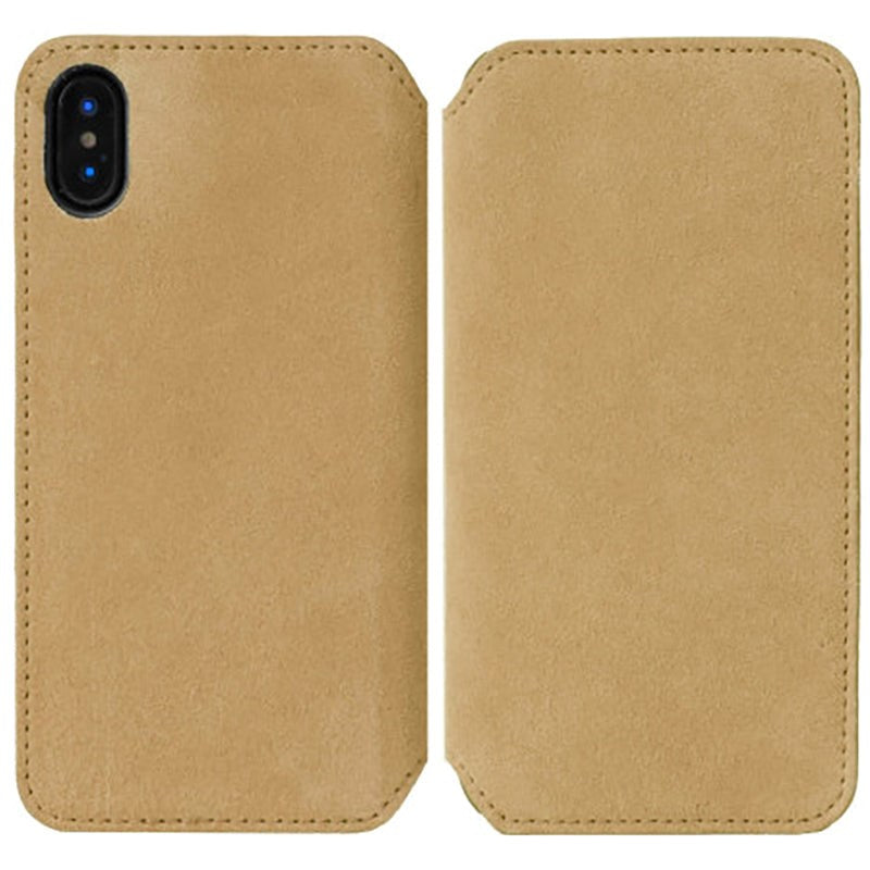 Krusell Broby Slim Wallet iPhone XS/X Suede Flip Case - Beige