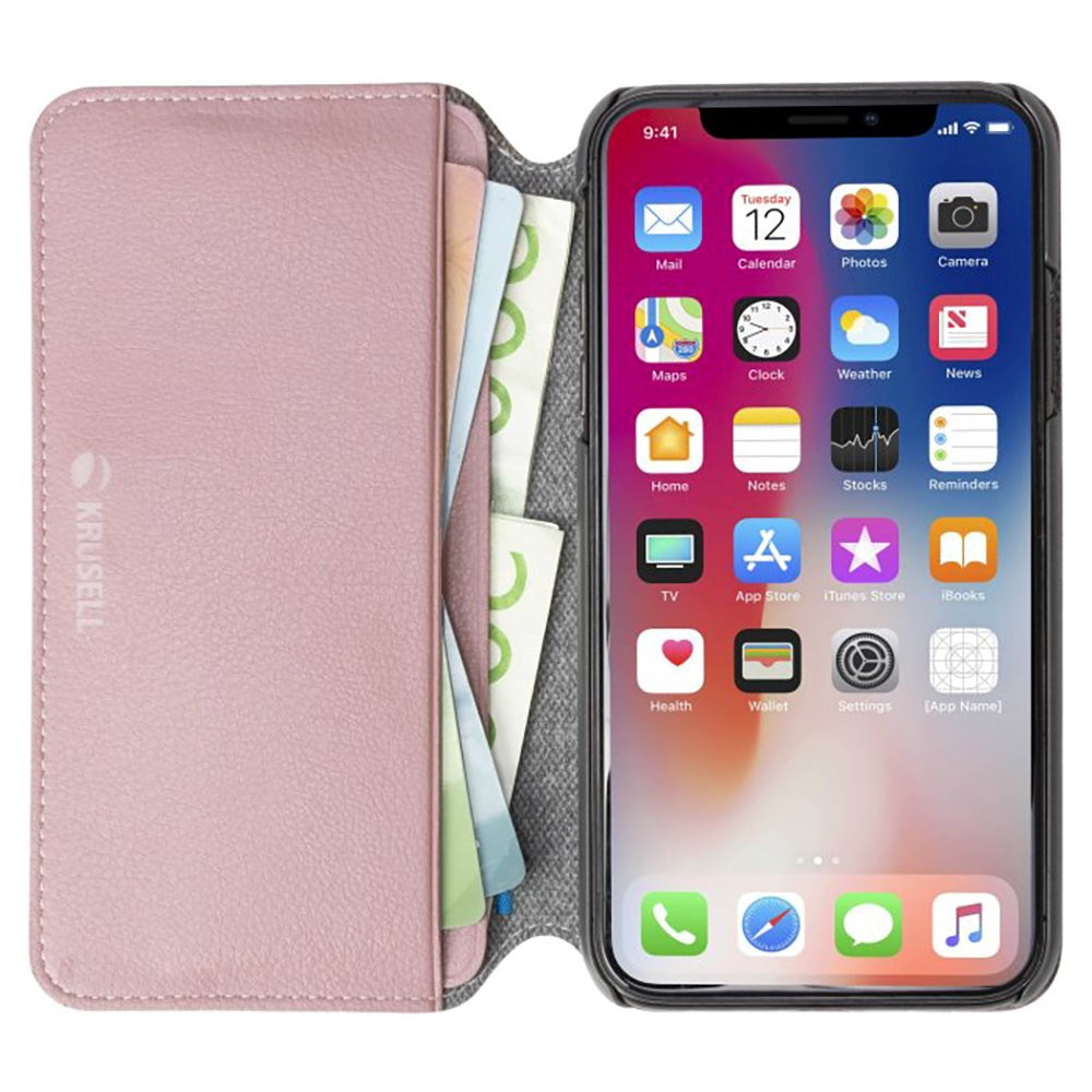 Krusell Pixbo 4 -kort foliocase iPhone xs max läder flip Fodral - rosa