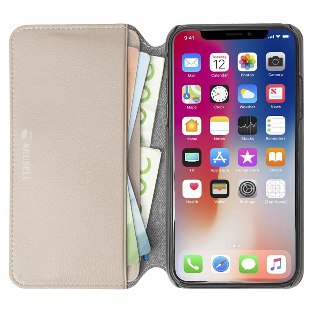 Krusell Pixbo 4 -kort foliocase iPhone xs Max Leather Flip Case - Beige