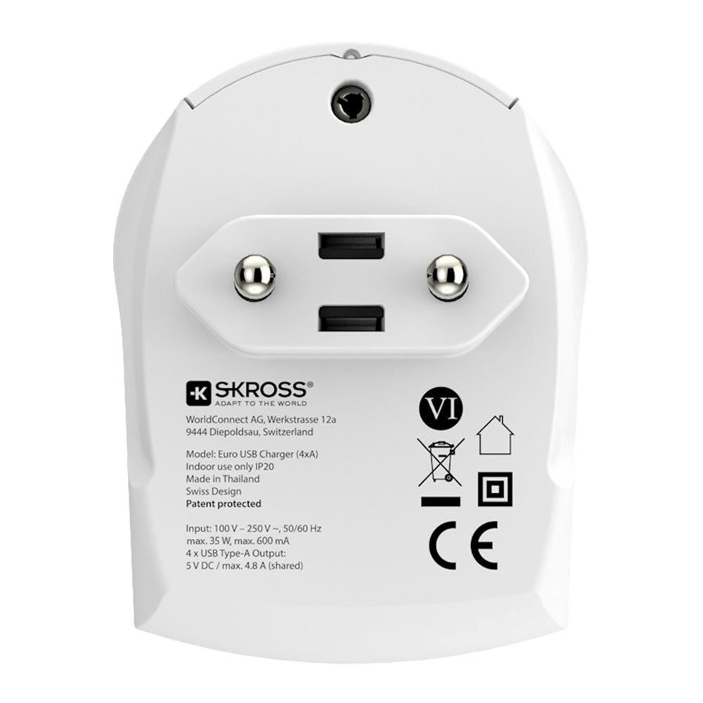 Skross Väggladdare m. 4 x USB-A 24W - Vit