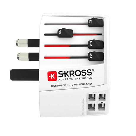 Reseadapter Skross MUV World m. 4 x USB-A - Vit