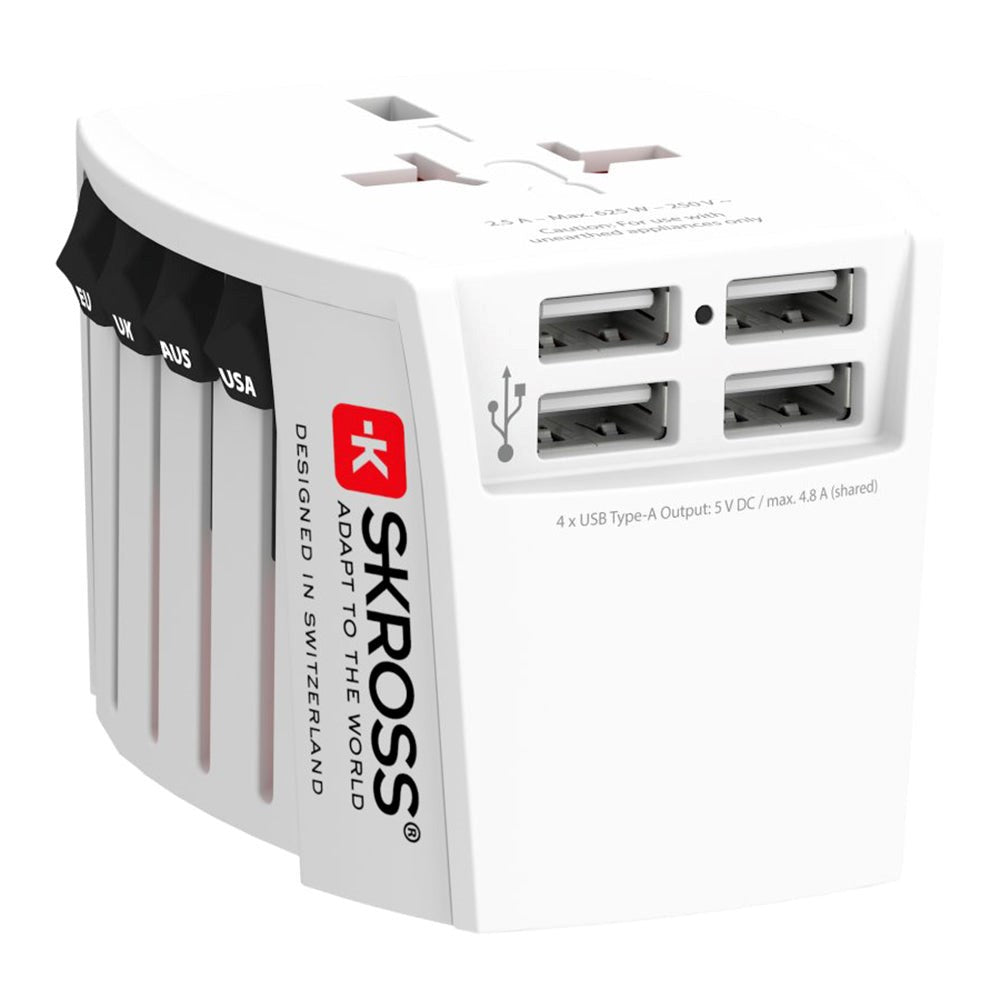 Reseadapter Skross MUV World m. 4 x USB-A - Vit