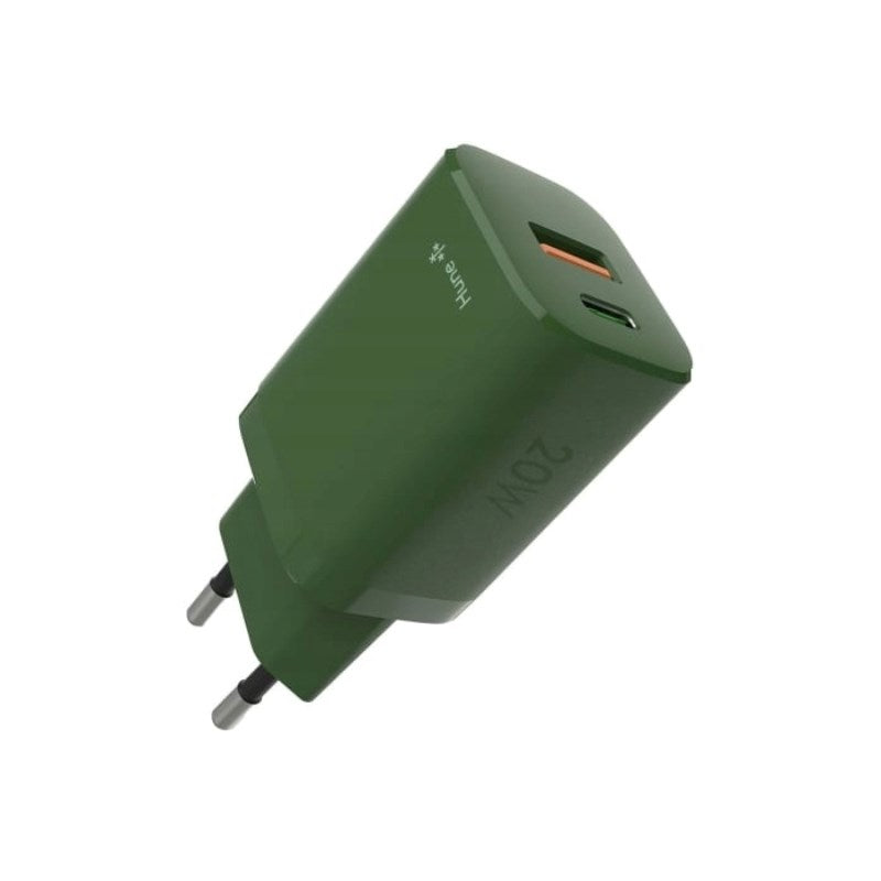 Hune Kit med 1 x 20W Väggladdare (USB-C & USB-A) & USB-C till USB-C Kabel (1,2 m) - Grön