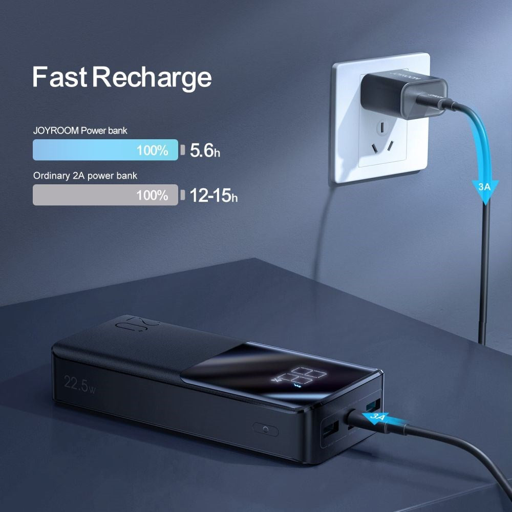 Joyroom JR-QP192 22,5W Powerbank - 2 x USB-A (QC3.0) / 1 x USB-C (PD) - 20.000 mAh - Sort