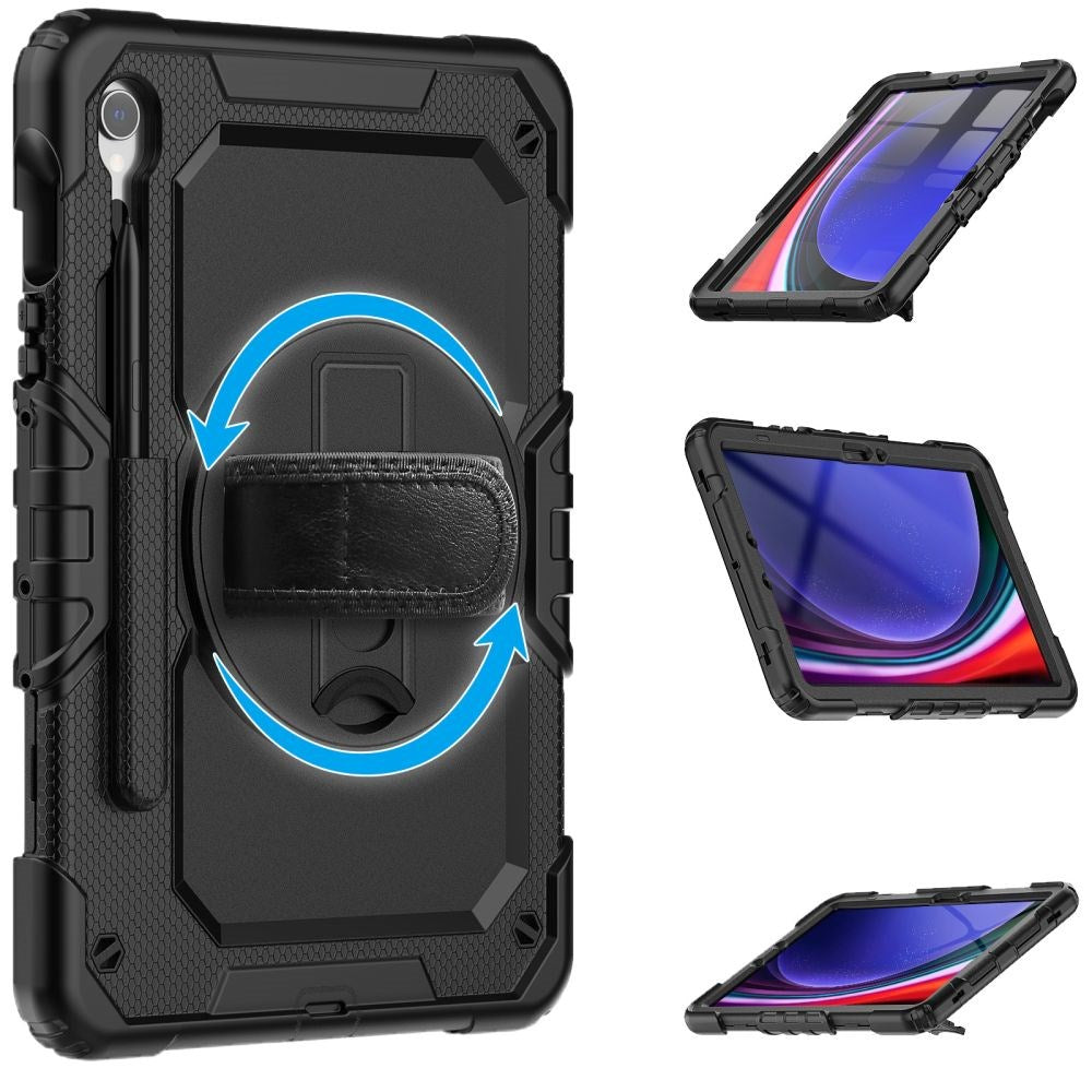 Samsung Galaxy Tab S9 FE Tech-Protect Solid360 Tough Case m. Skyddsfilm, Handhållare och Axelband - Svart