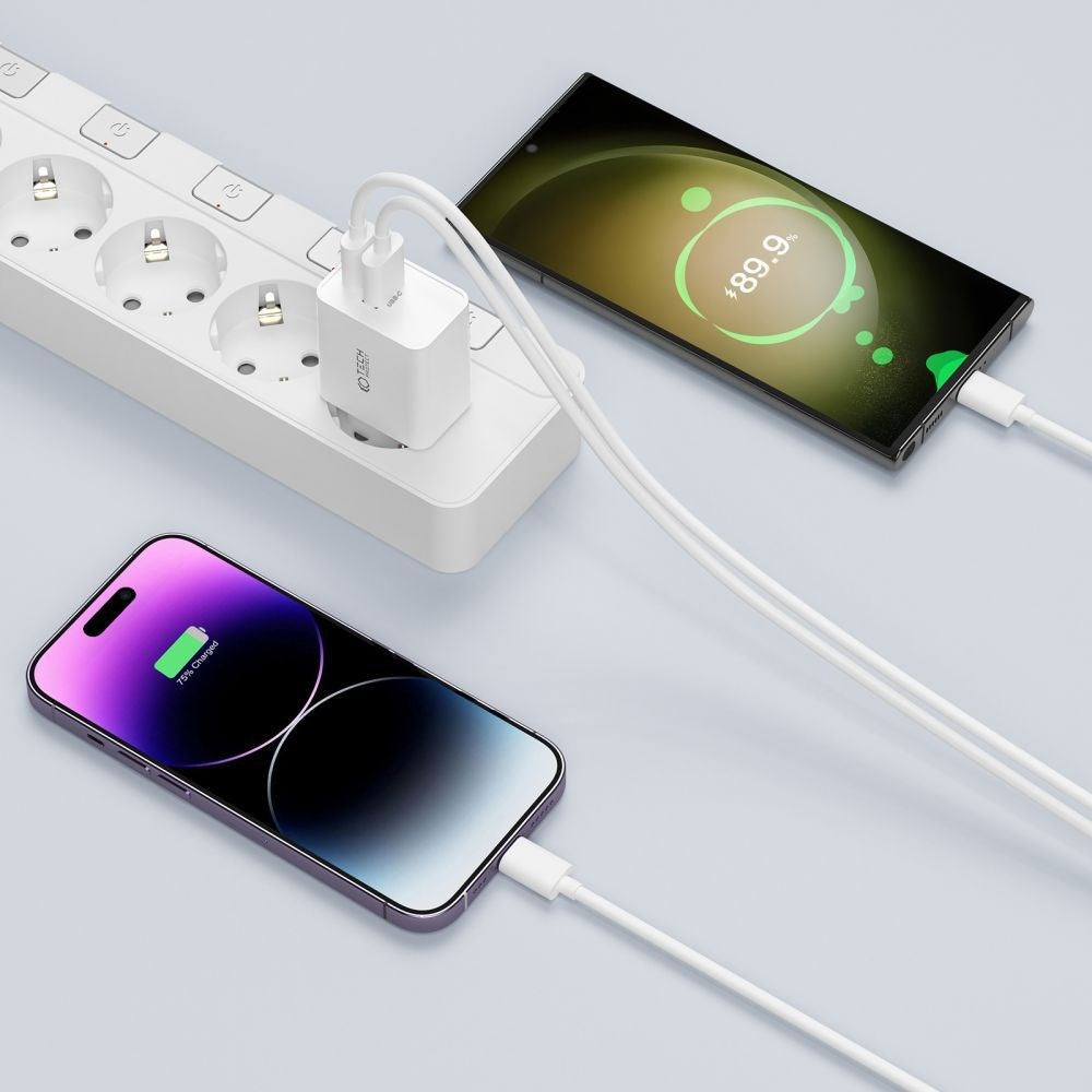 Tech-Protect Network 35W väggladdare med 2 x USB-C & USB-C-Kabel - Vit