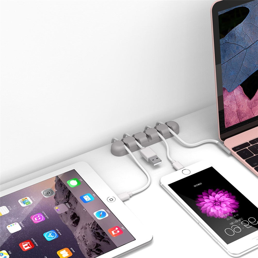 Självhäftande Kabelorganisatör - 5 x Hållare - Grå