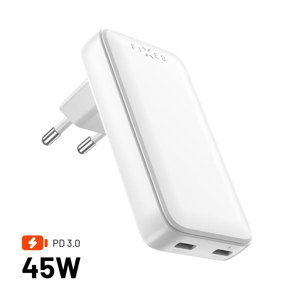 Fixed Slim GaN 90W USB-C Laddare - 2 Portar - Snabbladdning - Vit