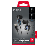 SBS Hybrid 2-i-1 Hörlurar - med / utan Kabel - USB-C - Svart