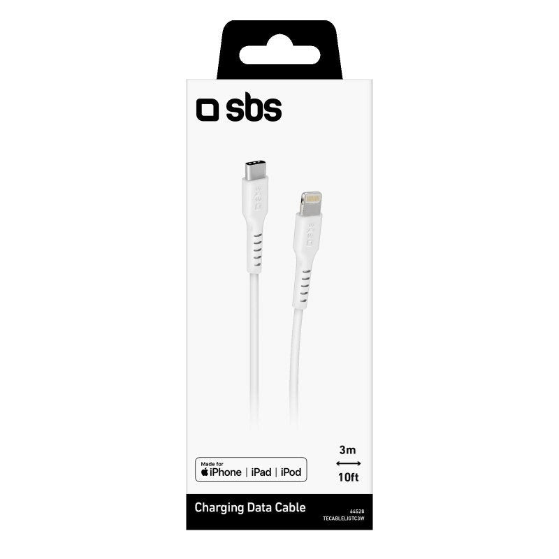 SBS USB-C till Lightning Kabel - 3 meter - MFI - 480 Mbit/s - Vit