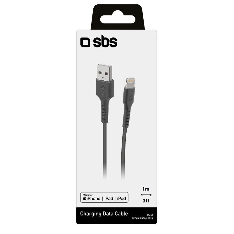 SBS USB-A till Lightning Kabel - 1 meter - MFI - 480 Mbit/s - Svart