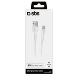 SBS USB-A till Lightning Kabel - 3 meter - MFI - 480 Mbit/s - Vit