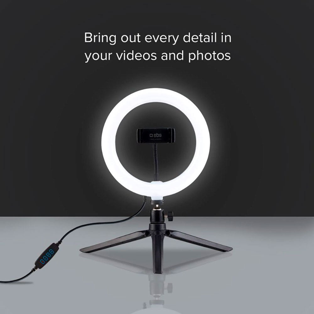 LED Selfie Ring Light med Stativ & Mobilhållare SBS - Svart