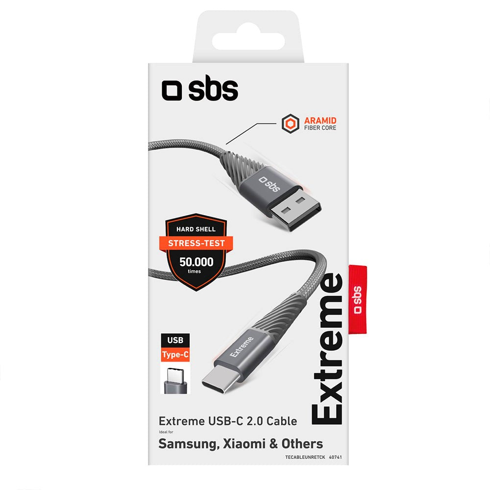 SBS Extreme Collection USB-A till USB-C flätad Aramidfiberkabel - 1,5 meter - 480 Mbit/s - Svart