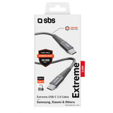 SBS Extreme Collection USB-C till USB-C flätad Aramidfiberkabel - 1,5 meter - 480 Mbit/s - Svart