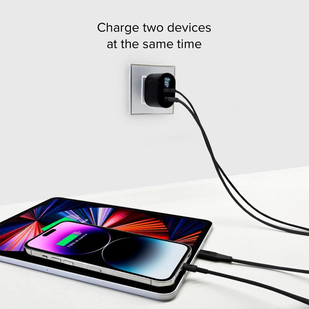 SBS 20W LCD-Skärm Väggladdare med USB-C PD & USB-A AFC - Svart