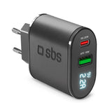 SBS 20W LCD-Skärm Väggladdare med USB-C PD & USB-A AFC - Svart