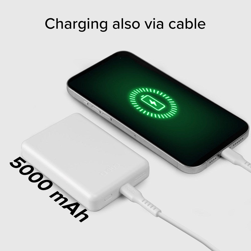 SBS Mag PowerBank 5000 mAh med USB-C & Trådlös Laddning - Vit
