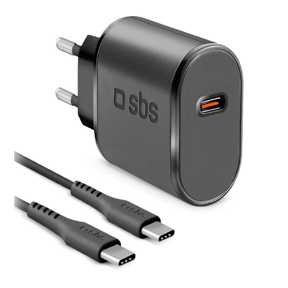 SBS 15W Väggladdare Set med USB-C AFC & USB-C Kabel - Svart