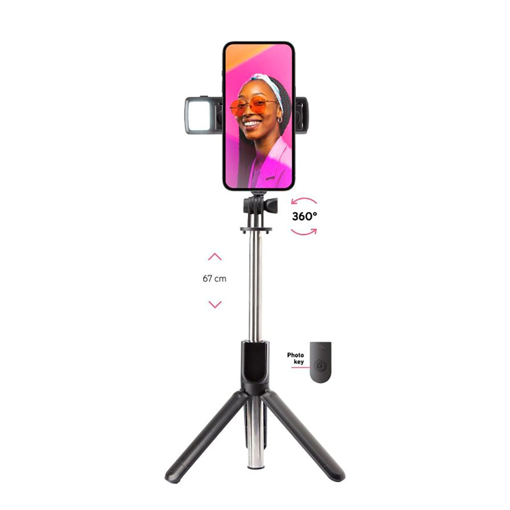 SBS Universal Selfie Stick med Inbyggd LED & Stativ - Max Mobil: 60 - 90mm - Svart