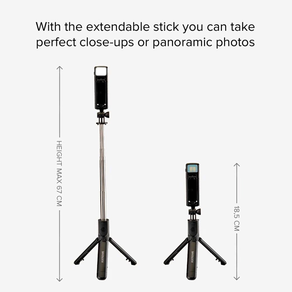 SBS Universal Selfie Stick med Inbyggd LED & Stativ - Max Mobil: 60 - 90mm - Svart