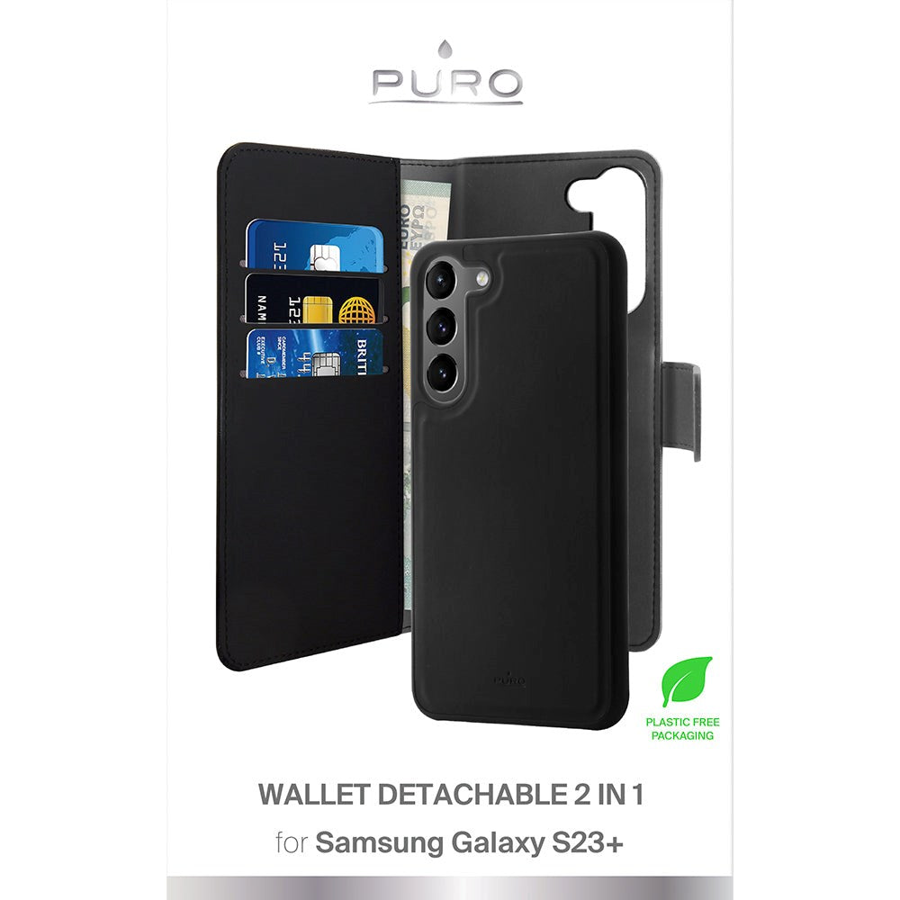 Samsung Galaxy S23+ (Plus) Puro Wallet 2-i-1 Löstagbart Plånboksfodral - Svart