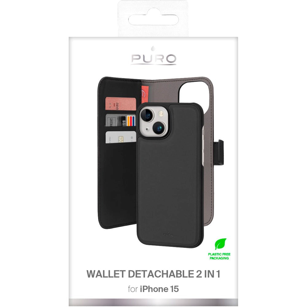 iPhone 15 Puro Wallet 2-i-1 Löstagbart Plånboksfodral - Svart