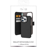 iPhone 15 Pro Puro Wallet 2-i-1 Löstagbart Plånboksfodral - Svart