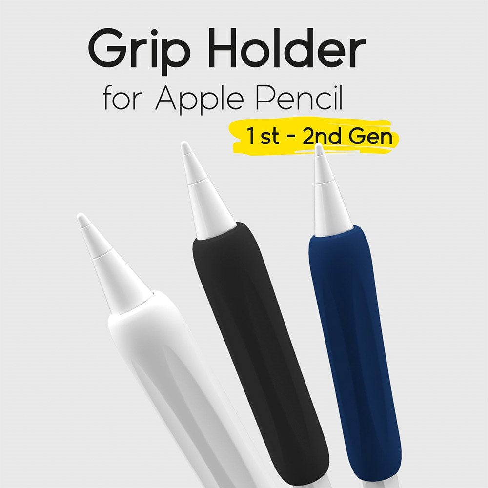 doodroo Silikonhållare för Apple Pencil 1 & 2 Gen. - 3-Pack - Svart / Vit / Blå