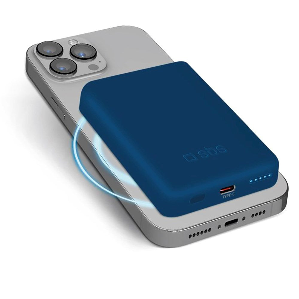 SBS Mag PowerBank 5000 mAh med USB-C & Trådlös Laddning - Blå