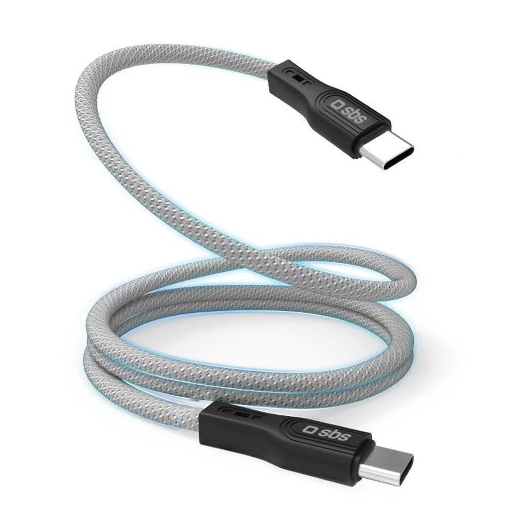 SBS Mag USB-C till USB-C Magnetisk Flätad Kabel - 1 Meter - 60W - Grå