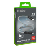 SBS Mag USB-C till USB-C Magnetisk Flätad Kabel - 1 Meter - 60W - Grå