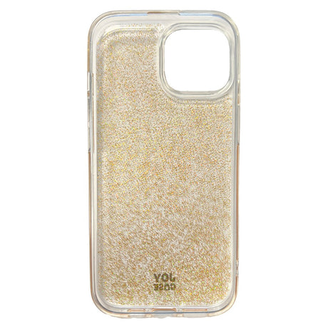 iPhone 15 Joy Case Hybrid Glitter Skal - Genomskinligt / Guld