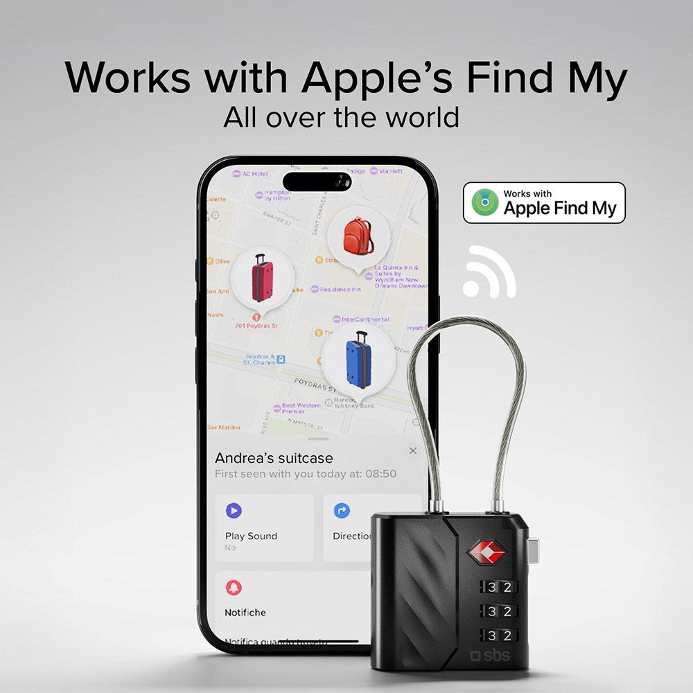 TSA-Hänglås Kompatibelt med Apple FindMy - GPS & Bluetooth-Spårare - Svart