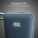 SBS - 20W LCD PowerBank m. 1x USB-A & 1x USB-C - 10.000 mAh - Blå