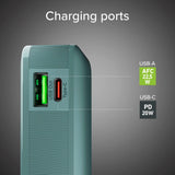 SBS - 20W LCD PowerBank m. 1x USB-A & 1x USB-C - 10.000 mAh - Ljusblå