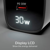 SBS - 30W LCD Väggladdare m. 1x USB-A & 1x USB-C - Svart