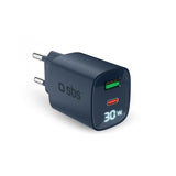 SBS - 30W LCD Väggladdare m. 1x USB-A & 1x USB-C - Blå