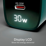 SBS - 30W LCD Väggladdare m. 1x USB-A & 1x USB-C - Grön