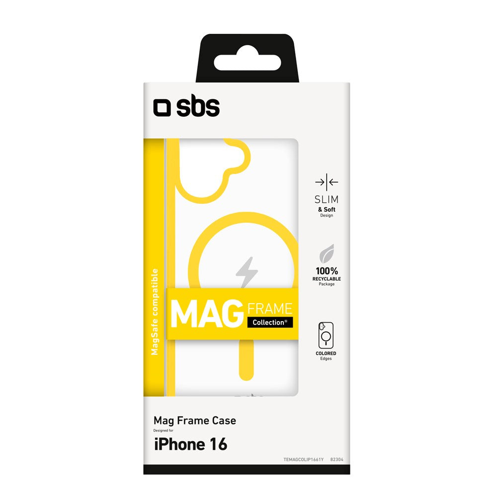 SBS iPhone 16 Mag Frame Skal - MagSafe Kompatibel - Genomskinlig / Gul