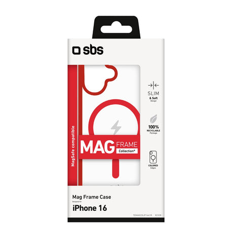 SBS iPhone 16 Mag Frame Skal - MagSafe Kompatibel - Genomskinlig / Röd