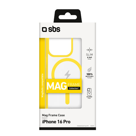 SBS iPhone 16 Pro Mag Frame Skal - MagSafe Kompatibel - Genomskinlig / Gul